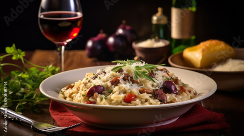 Creamy Italian Comfort: Tempting Bowl of Risotto with Arborio Rice, Broth, Wine, and Cheese