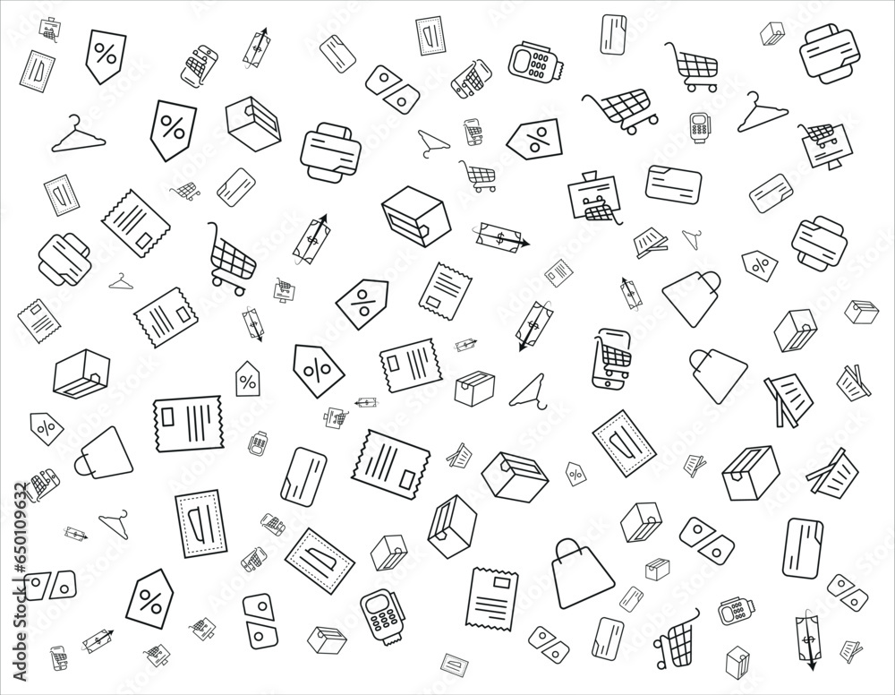 online shopping icons pattern, e commerce doodle, for vectoral background use.