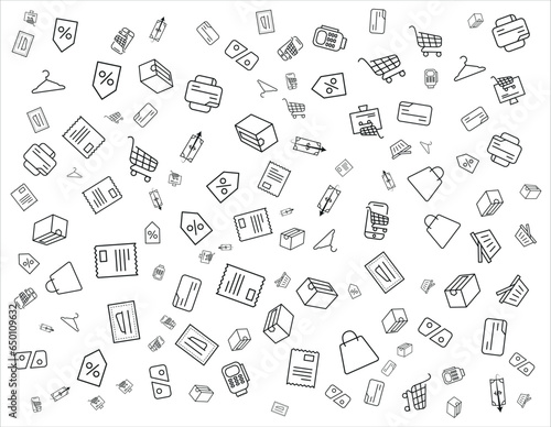 online shopping icons pattern, e commerce doodle, for vectoral background use.