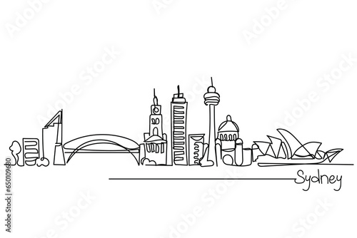 Sydney, Australia - vector illustration line art of skyline of sydney with Opera that is a famous landmark of australia.