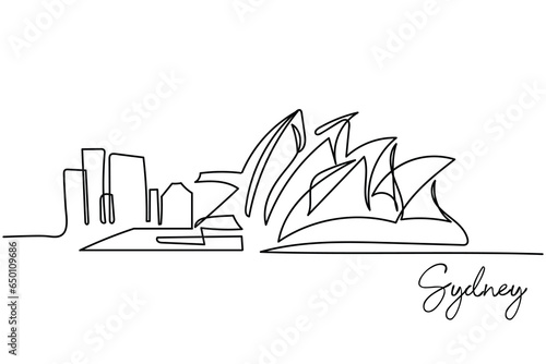 Sydney, Australia - vector illustration line art of skyline of sydney with Opera that is a famous landmark of australia.