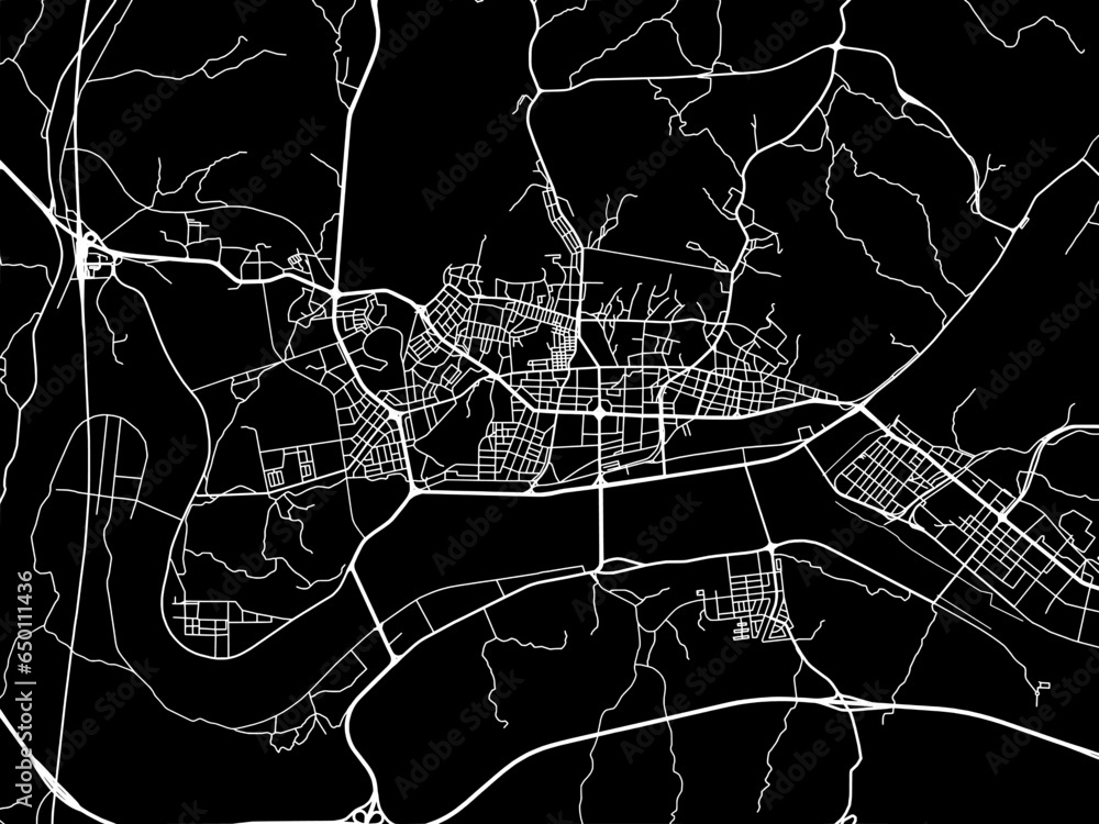 Vector road map of the city of  Andong in the South Korea with white roads on a black background.