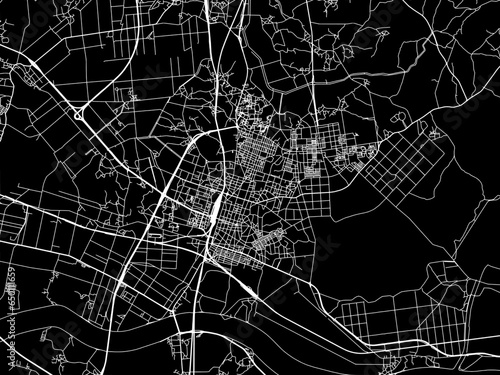 Vector road map of the city of  Iksan in the South Korea with white roads on a black background.