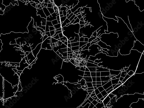 Vector road map of the city of  Kyosai in the South Korea with white roads on a black background. photo