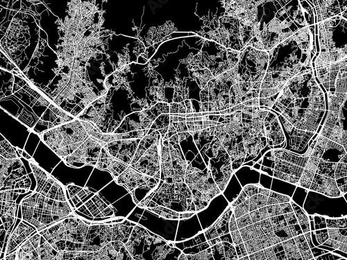 Vector road map of the city of  Seoul in the South Korea with white roads on a black background.