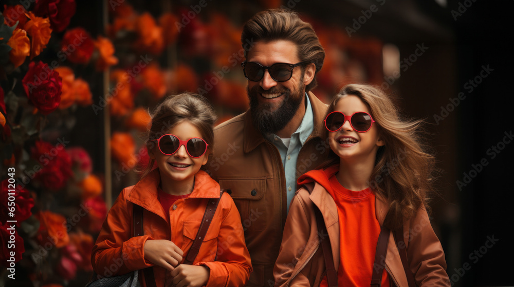 Happy family with beautiful smiles in a store doing shopping