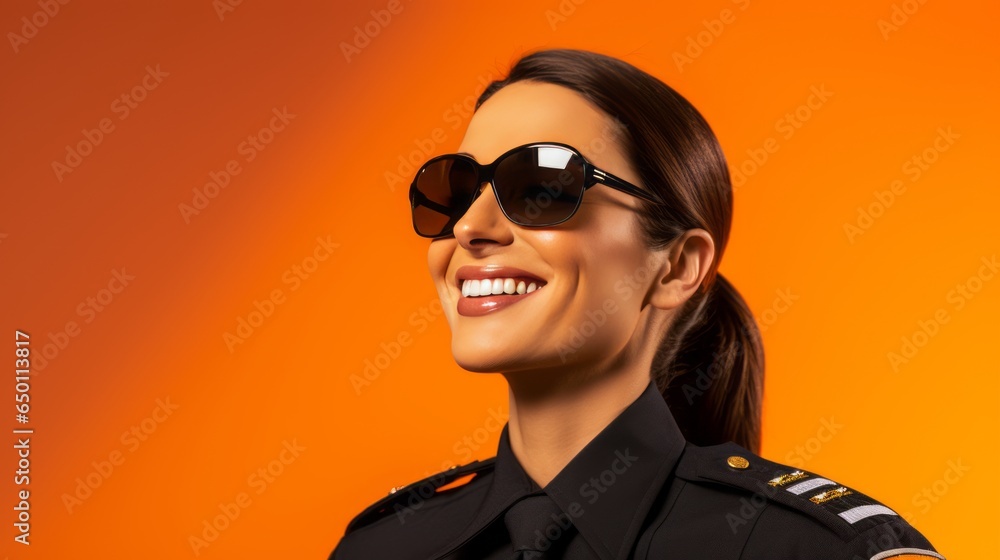 a Confident Female Pilot, Ready to Take Flight on an Orange Background a Confident Female Pilot, Ready to Take Flight on an Orange Background