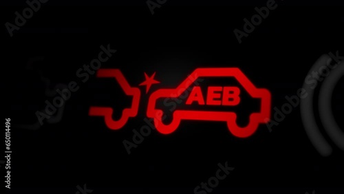 Animated Automatic Emergency Braking (AEB) Warning Light on Car Dashboard
