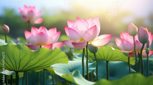 Close-up of a Pink Lotus Flower in a Lily Pond