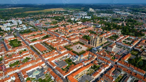 Aerial view of Vitry-le-Franc  ois in France on a sunny noon in early summer.
