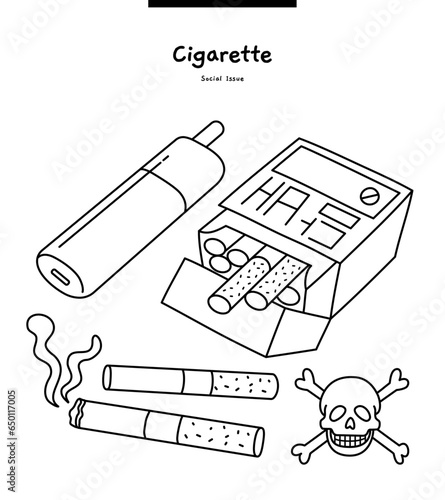 This illustration is Korean cigarettes, tobacco products, and electronic cigarettes. (Translation: Cigarettes)	
