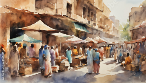 Indian market painted with watercolours © liamalexcolman
