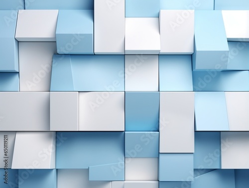 Beautiful textured 3D wall in light blue and white futuristic geometric background generative ai