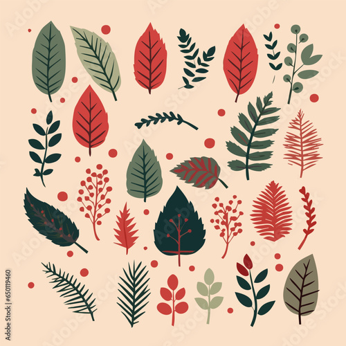 collection of autumn leaves, simple flat design