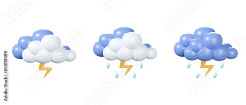 3D rain and thunderstorm weather icon isolated on white background ,3D rendering climate change concept.