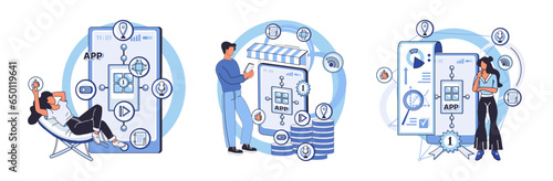 Application testing metaphor. Vector illustration. Software testing, defensive line safeguarding from unexpected breakdowns Application testing, crucible where coding errors are uncovered