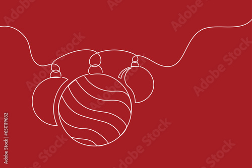 Continuous one-line drawing of a Christmas decoration baubles ball in silhouette on a white background. Linear stylized.