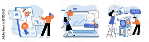 Application testing metaphor. Vector illustration. Application testing, quality assurance step in software lifecycle App test, proving ground where apps robustness is checked Software testing