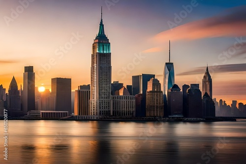 city skyline at sunset