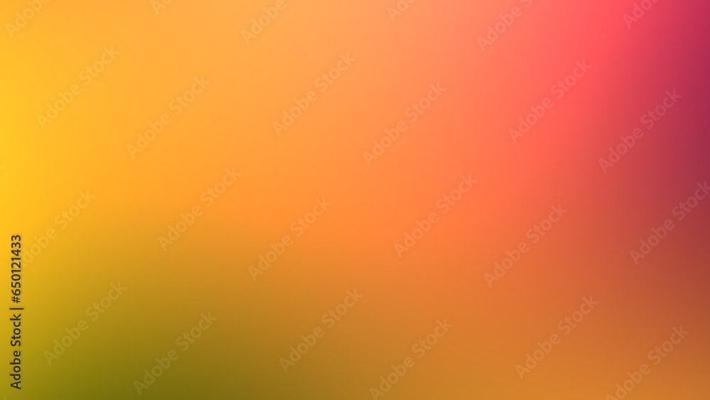 Orange yellow ochre green crimson pink abstract gradient background, copy space. Bright blank backdrop 8k 16:9 for cover presentation web banner. Autumn color palette. Fall season. Blurry glow texture - obrazy, fototapety, plakaty 