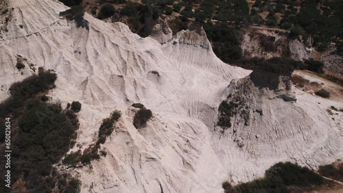 Komolithi kissamos, crete island, greece: impressive clay stone formations near Potamida Chania. aerial drone shot. High quality 4k footage photo