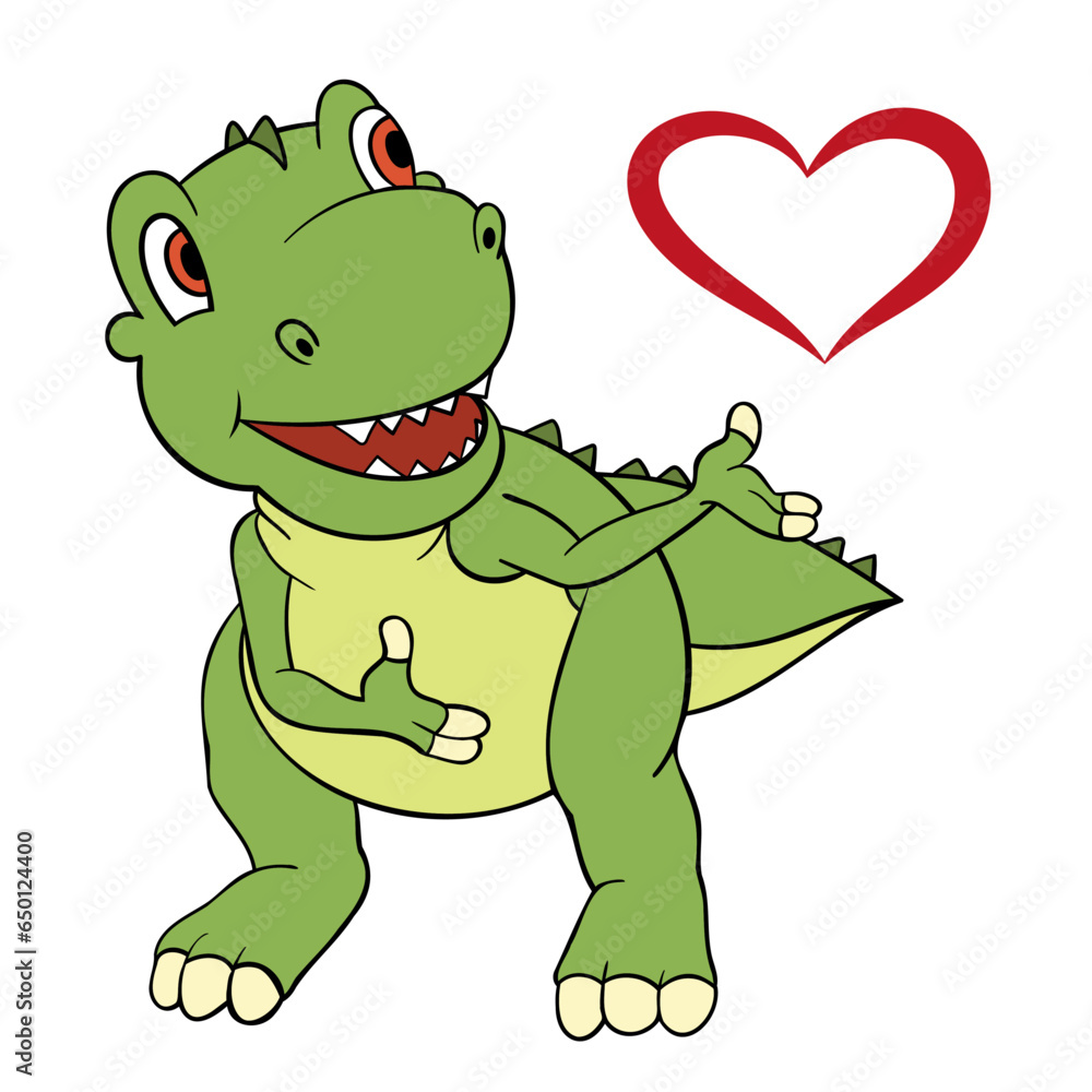 Fototapeta premium Cute dinosaur with heart