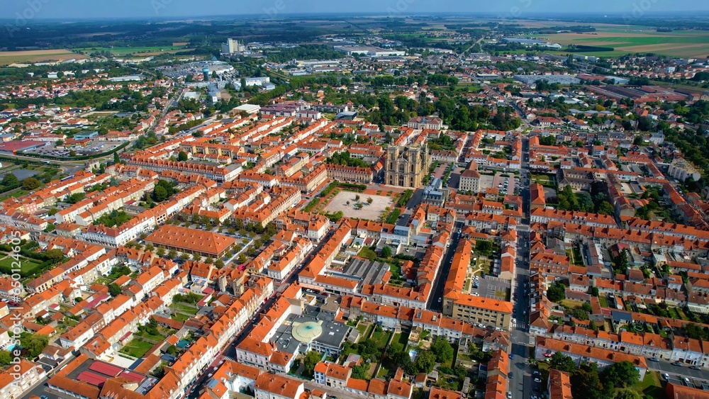 Aerial view of the city Vitry-le-Francoi in France on a late sunny day in summer. 