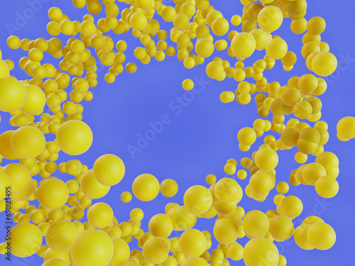 The circular movement of yellow hashar spheres forms a basis for creativity on a blue background. photo