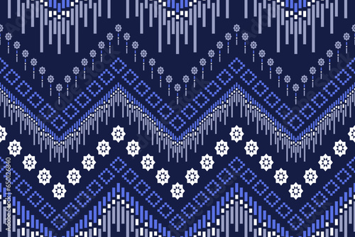 Indigo navy blue geometric traditional ethnic pattern Ikat seamless pattern border abstract design for fabric print cloth dress carpet curtains and sarong Aztec African Indian Indonesian