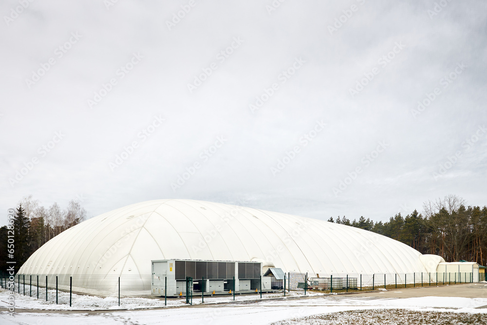 Inflatable air dome stadium. Inflated Football soccer air dome. Modern