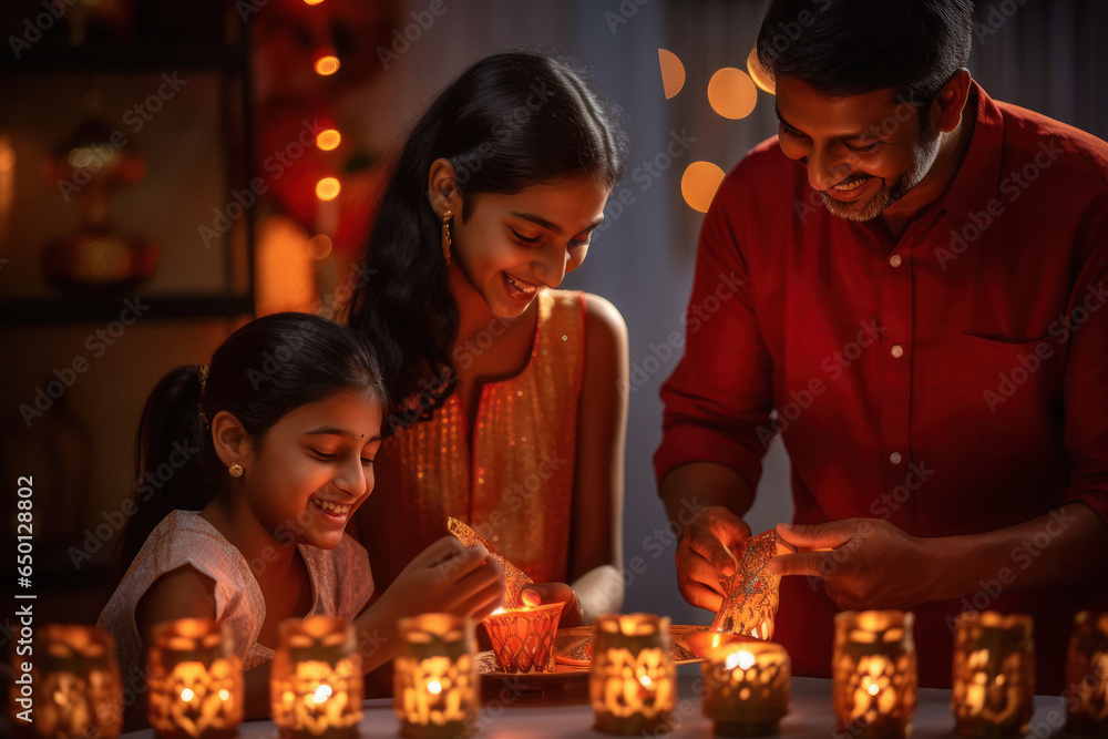 Indian family celebrating diwali festival together at home. Indian family celebrating diwali festival together at home.