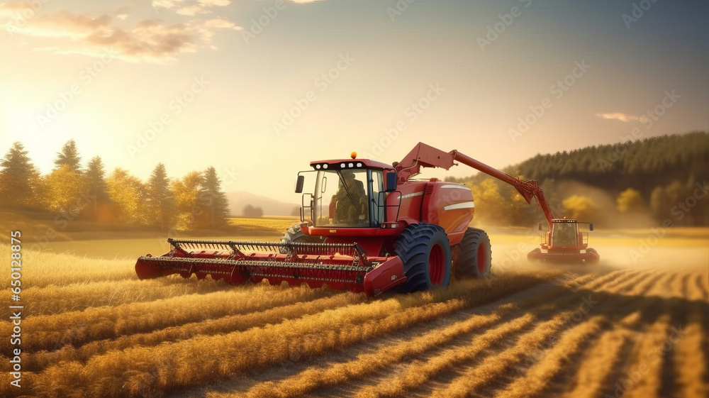 Fototapeta premium agriculture machine in sunny bright fields.