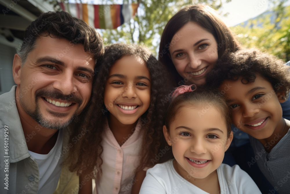 Under the warm embrace of the sun, a joyful diverse family stands united, their smiles radiating love and unity, a testament to the beauty of togetherness.. Under the warm embrace of the sun, a joyful diverse family stands united, their smiles radiating love and unity, a testament to the beauty of togetherness..