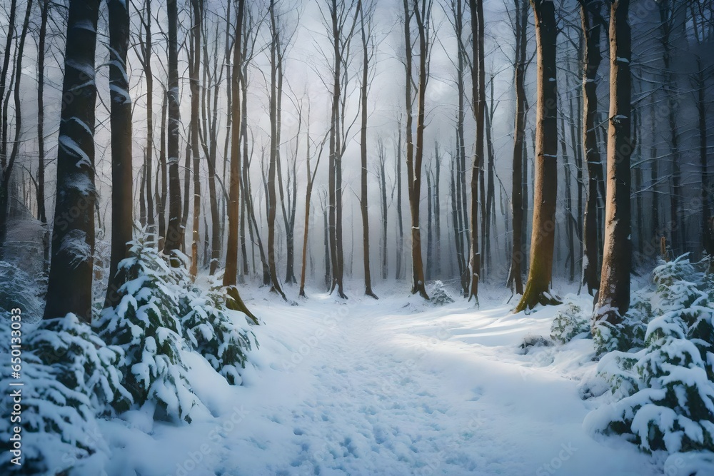 winter forest in the morning