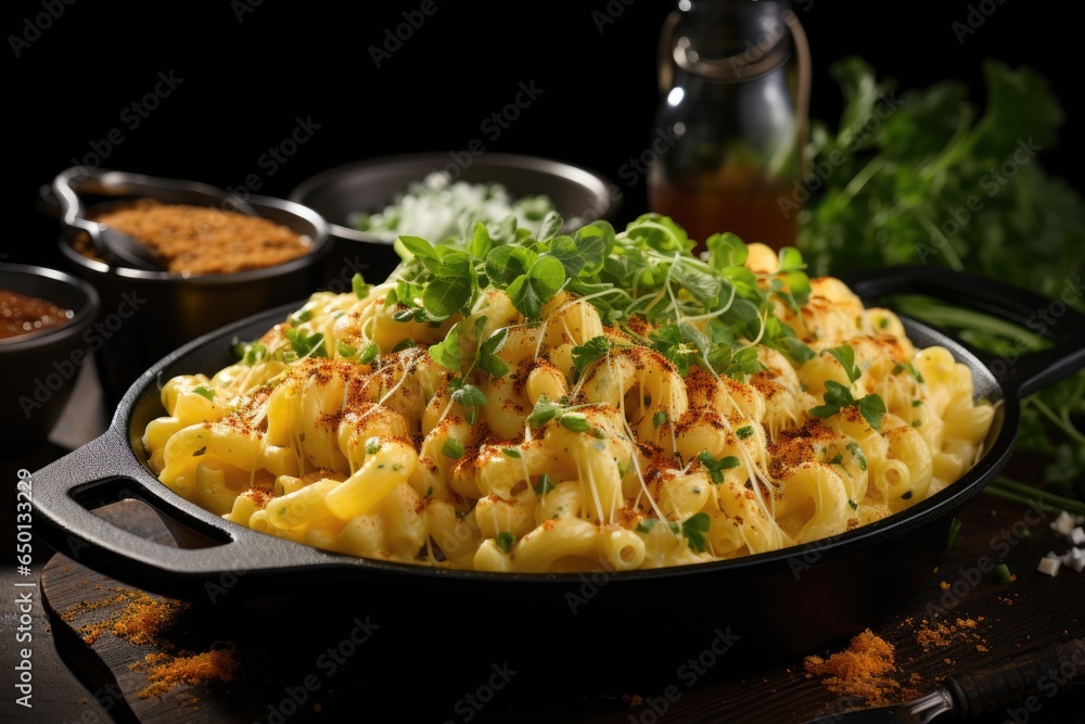 Mac and cheese in a black cast iron pan Mac and cheese in a black cast iron pan