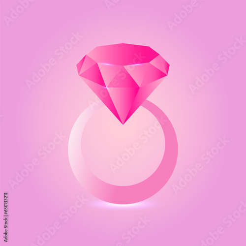 Pink ring with diamond. Barbicore style. Vector illustration.