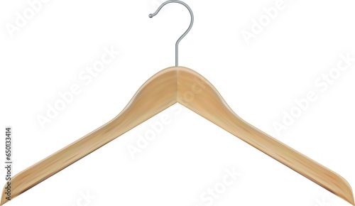 Wooden coat hanger clothes hanger .Realistic clothes coat wooden hanger close isolated.