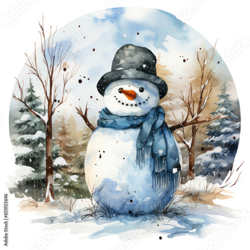 watercolor Snowman clipart, Generative Ai