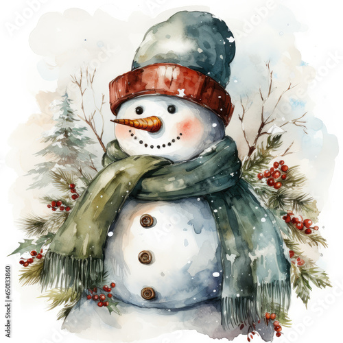 watercolor Snowman clipart, Generative Ai