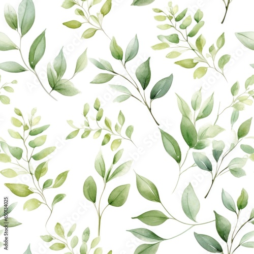 Seamless pattern of watercolor leaves on white background