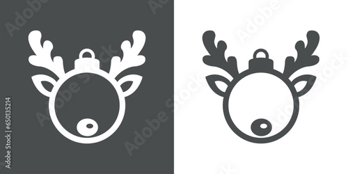 Tiempo de Navidad. Logo con silueta de bola de navidad con forma de cabeza de reno Rudolph para su uso en invitaciones y felicitaciones