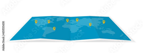Vector illustration of four-fold world map ( drawn with circular dots )