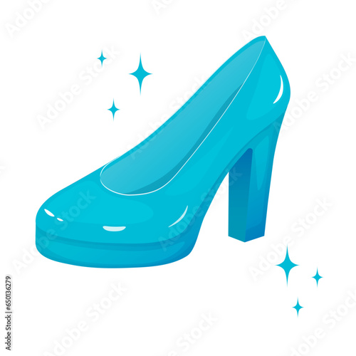 Cinderella's blue shoe shines in cartoon style, vector illustration