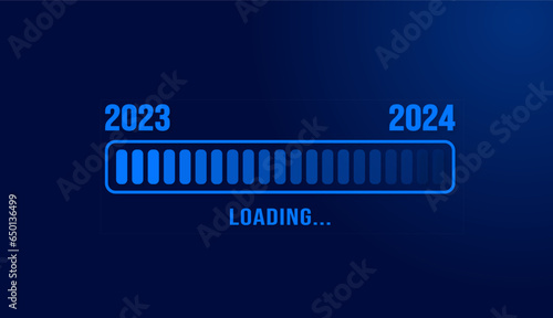 2024 loading bar Progress digital technology dark blue background. happy new year 2024 loading bar. Start goal plan and strategy.  2023 to 2024 loading business web banner. vector illustration.