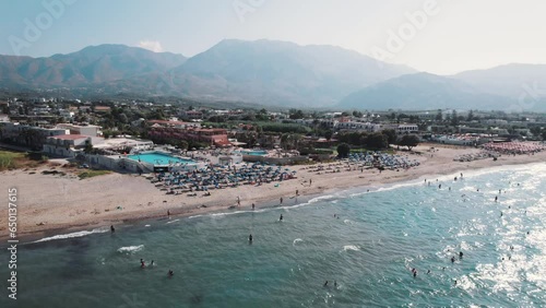 Beach in village Kavros in Crete island, Greece. Magical turquoise waters, lagoons. Travel Background. High quality 4k footage photo