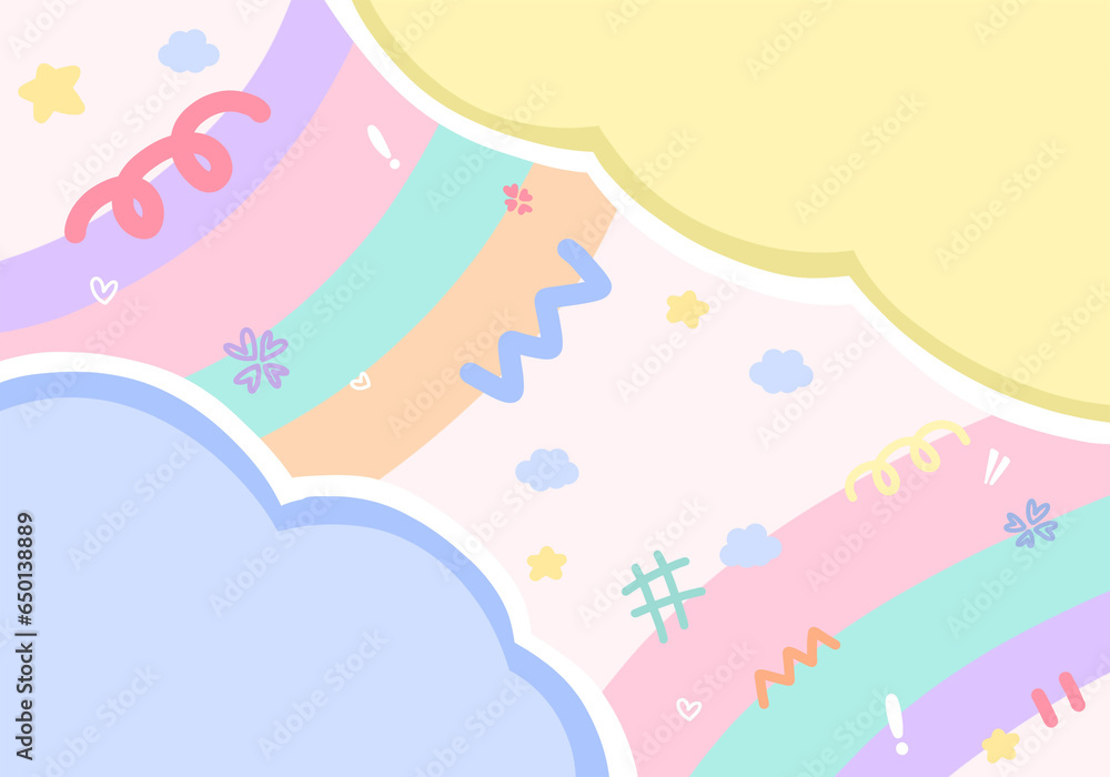 pastel color vector background pink and purple clouds Decorated with cute line patterns. and yellow clouds bright colored wallpaper