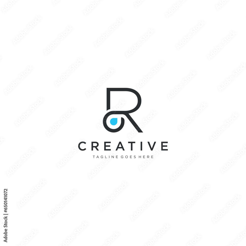 Fototapeta premium R Letter Logo Design with Water Splash Ripples Drops Reflection Vector Icon Illustration art
