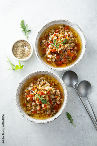 Homemade vegetable soup with sun dried tomatoes