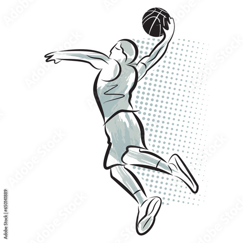 Basketball player jumping to the basket.