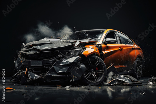 Car damaged in an accident on a dark background © Michael